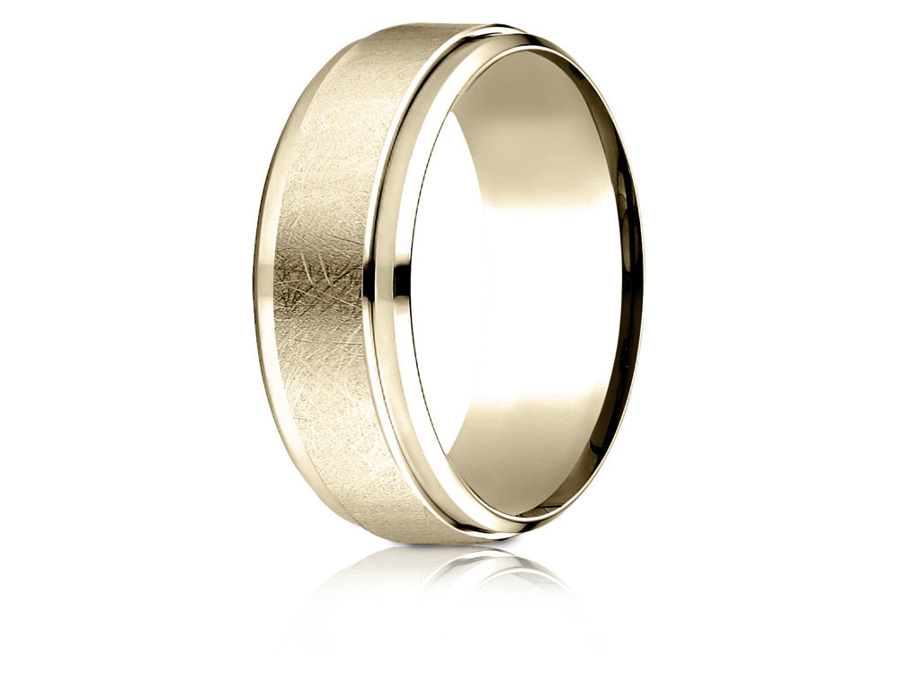 Benchmark 14 Karat Gold 7mm Comfort-fit Drop Bevel Swirl Finish Center Design Wedding Band Ring