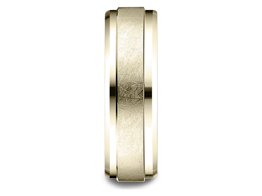 Benchmark 10 Karat Gold 7mm Comfort-fit Drop Bevel Swirl Finish Center Design Wedding Band Ring