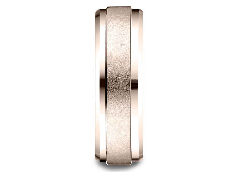 Benchmark 14 Karat Rose Gold 7mm Comfort-fit Drop Bevel Swirl Finish Center Design Wedding Band Ring