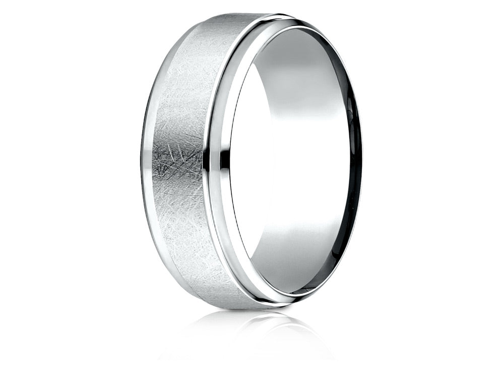 Benchmark 18 Karat Gold 7mm Comfort-fit Drop Bevel Swirl Finish Center Design Wedding Band Ring