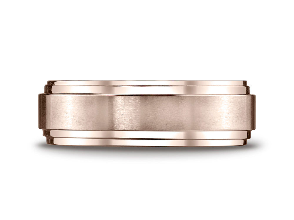 Benchmark 14k Rose Gold 8mm Comfort-fit Satin-finished Step Edge Carved Design Wedding Band Ring