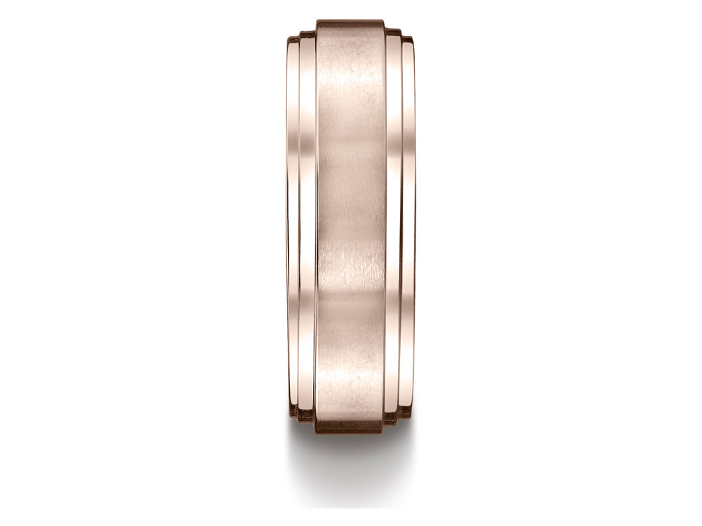 Benchmark 14k Rose Gold 8mm Comfort-fit Satin-finished Step Edge Carved Design Wedding Band Ring