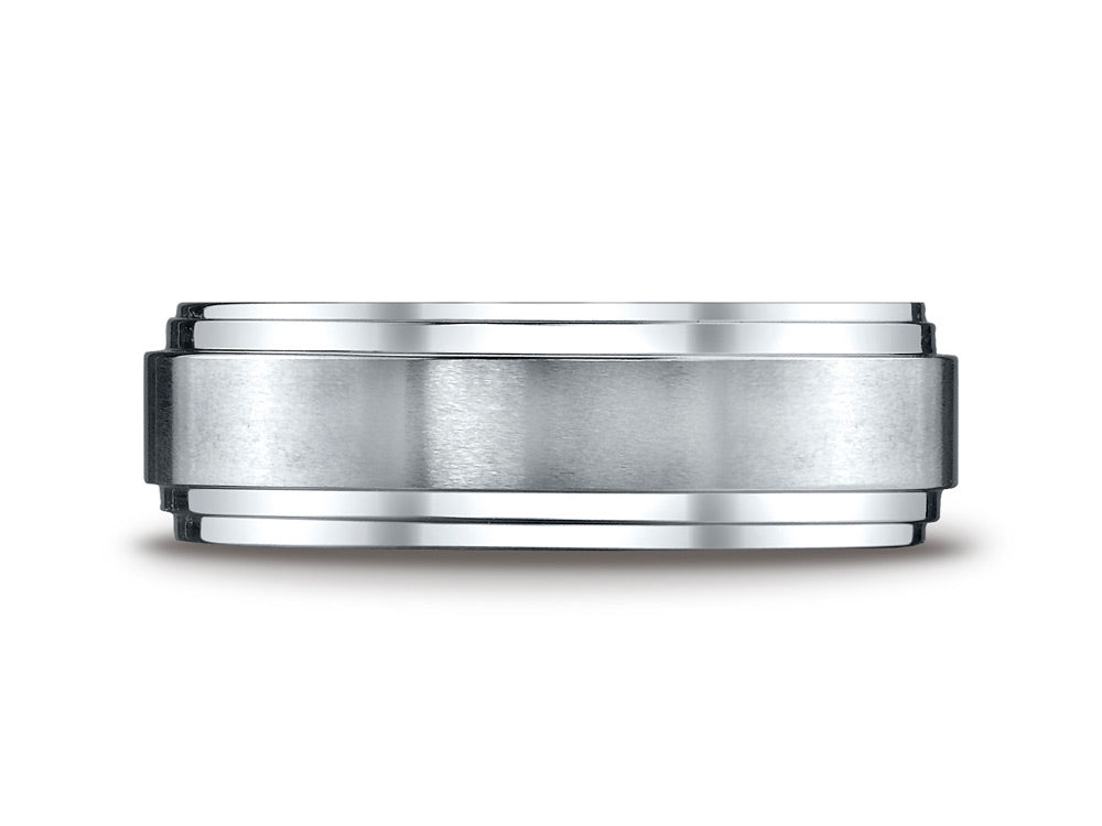 Benchmark 18k Gold 8mm Comfort-fit Satin-finished Step Edge Carved Design Wedding Band Ring