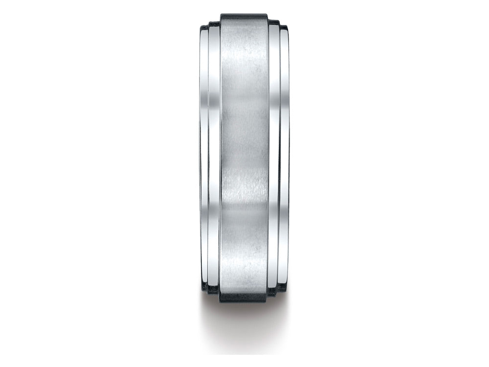 Benchmark 18k Gold 8mm Comfort-fit Satin-finished Step Edge Carved Design Wedding Band Ring