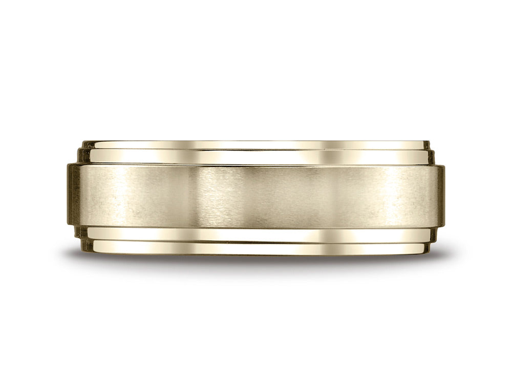 Benchmark 18k Gold 8mm Comfort-fit Satin-finished Step Edge Carved Design Wedding Band Ring