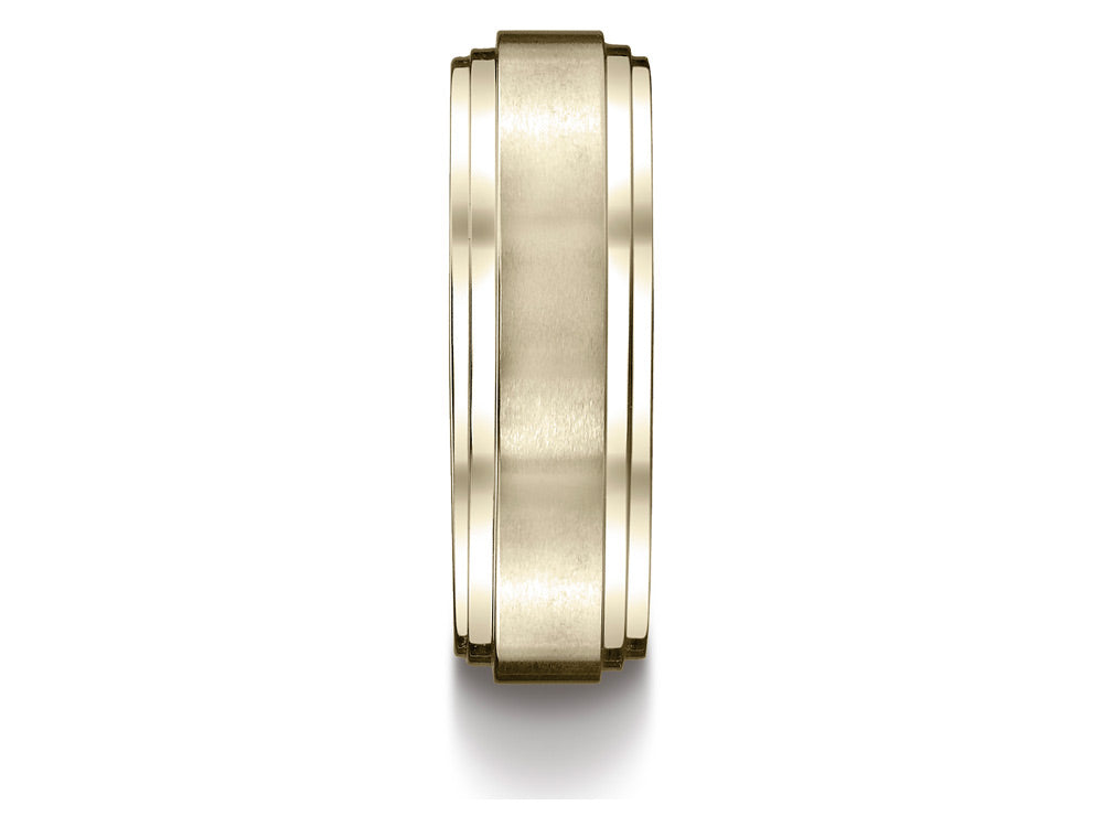 Benchmark 18k Gold 8mm Comfort-fit Satin-finished Step Edge Carved Design Wedding Band Ring
