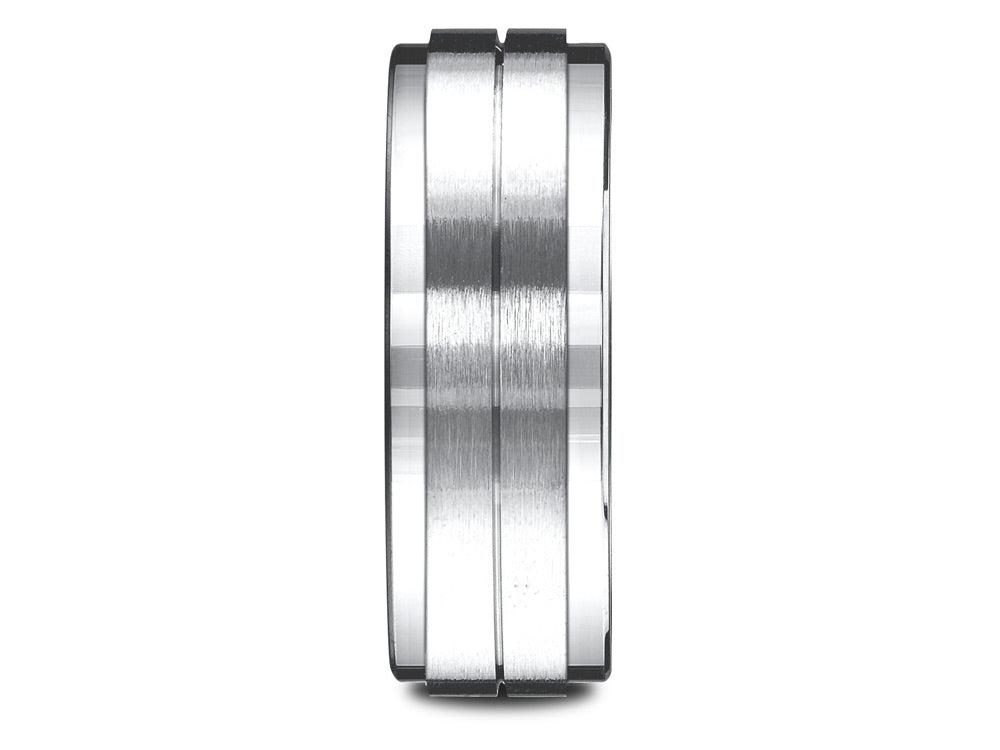 Benchmark 14k Gold 8mm Comfort-fit Drop Bevel Satin Center Design Wedding Band Ring