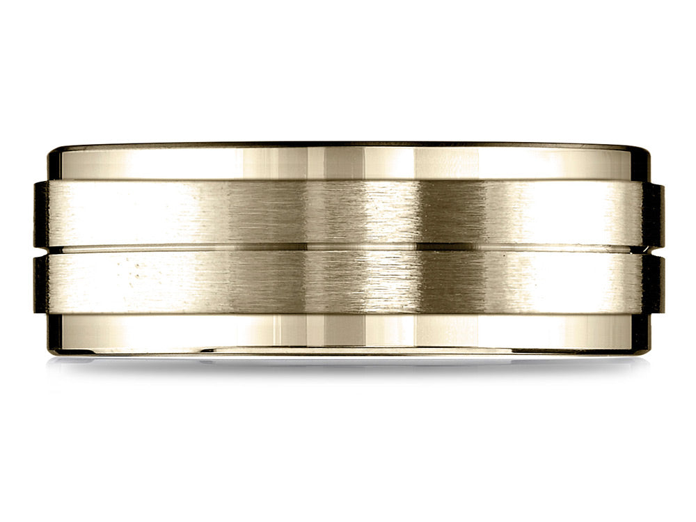 Benchmark 14k Gold 8mm Comfort-fit Drop Bevel Satin Center Design Wedding Band Ring
