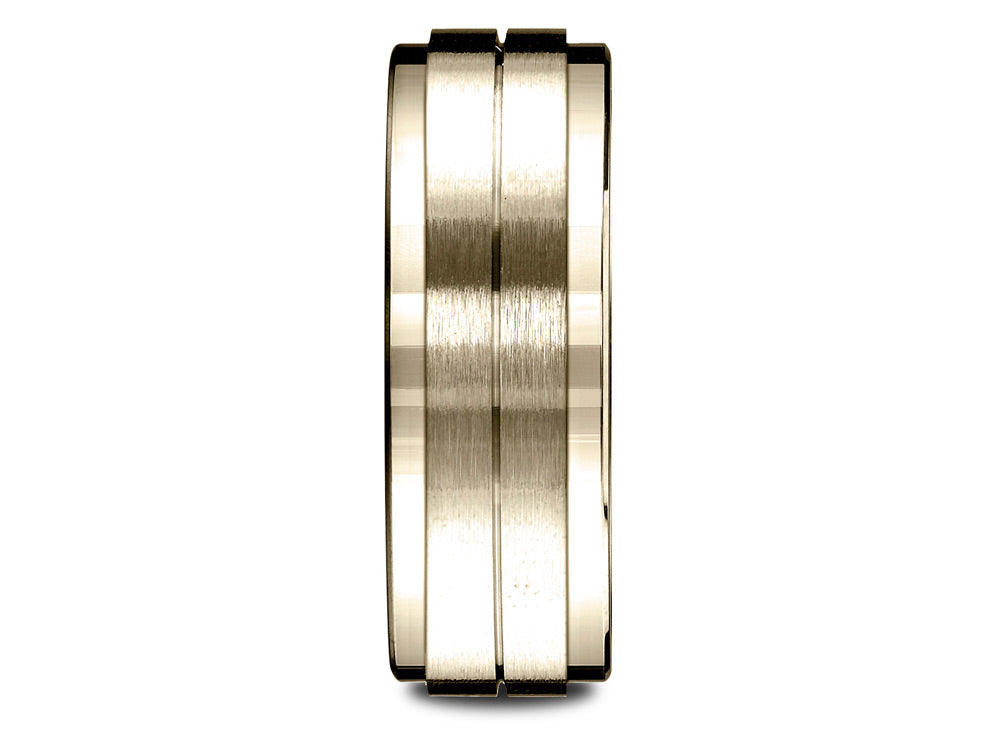 Benchmark 14k Gold 8mm Comfort-fit Drop Bevel Satin Center Design Wedding Band Ring