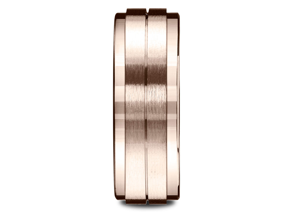 Benchmark 14k Rose Gold 8mm Comfort-fit Drop Bevel Satin Center Design Wedding Band Ring