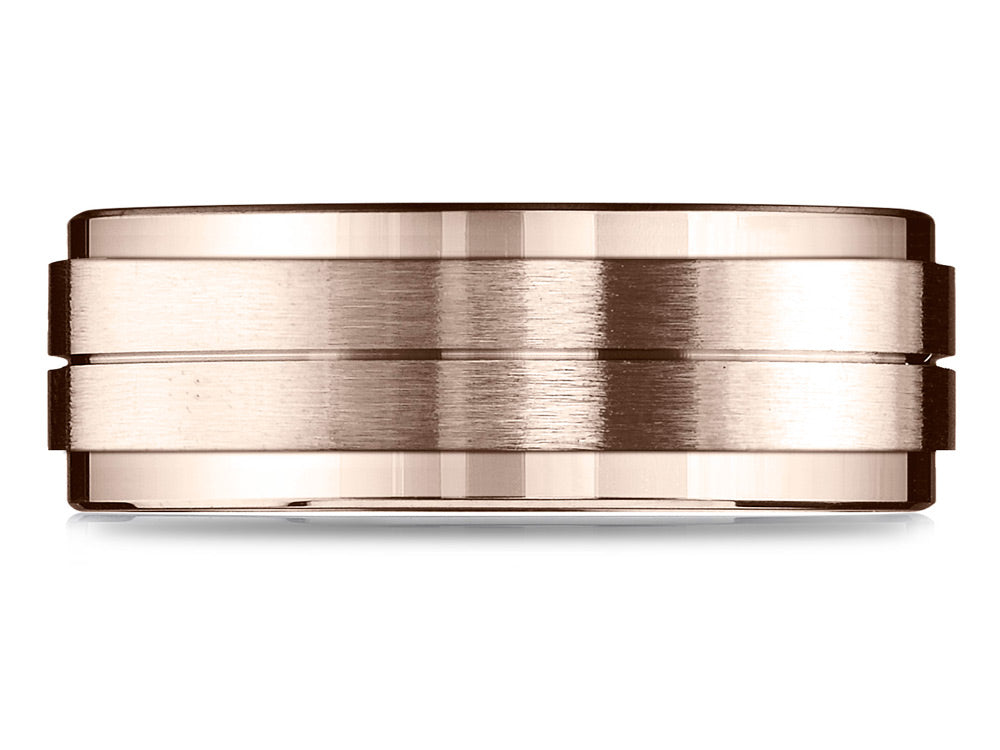 Benchmark 14k Rose Gold 8mm Comfort-fit Drop Bevel Satin Center Design Wedding Band Ring