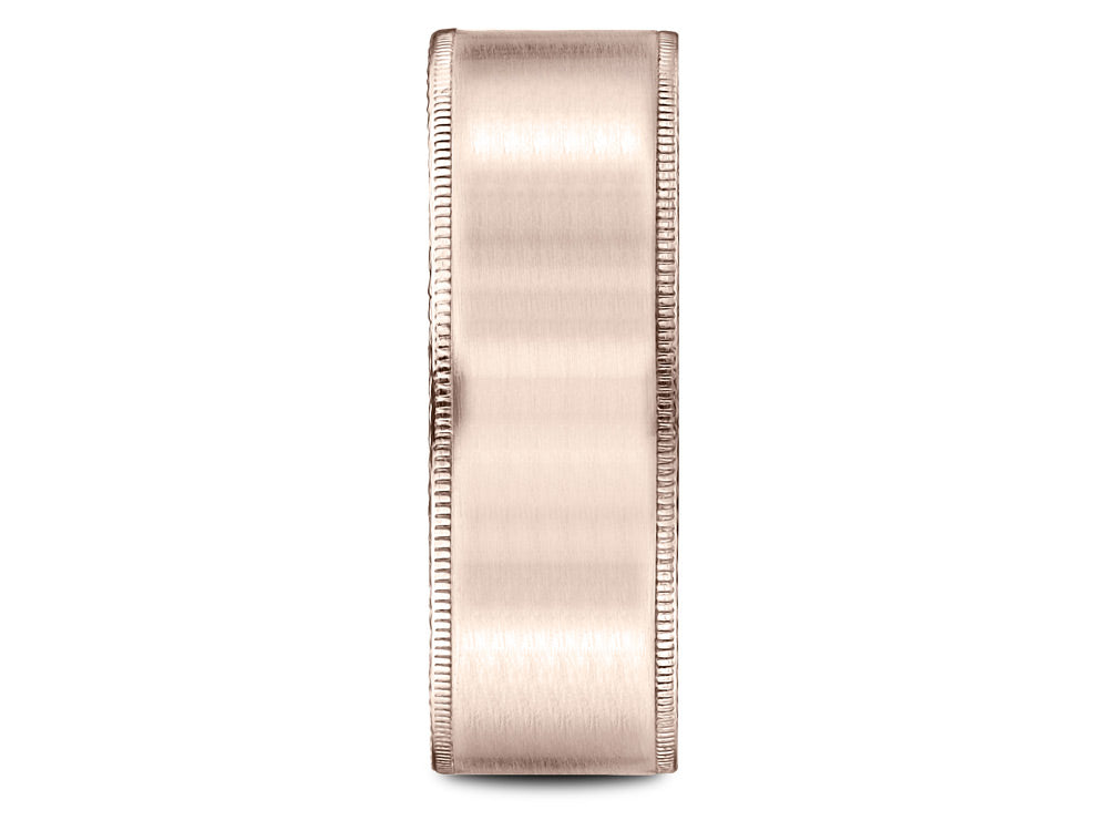 Benchmark 14k Rose Gold 8mm Comfort-fit Riveted Edge Satin Finish Design Wedding Band Ring