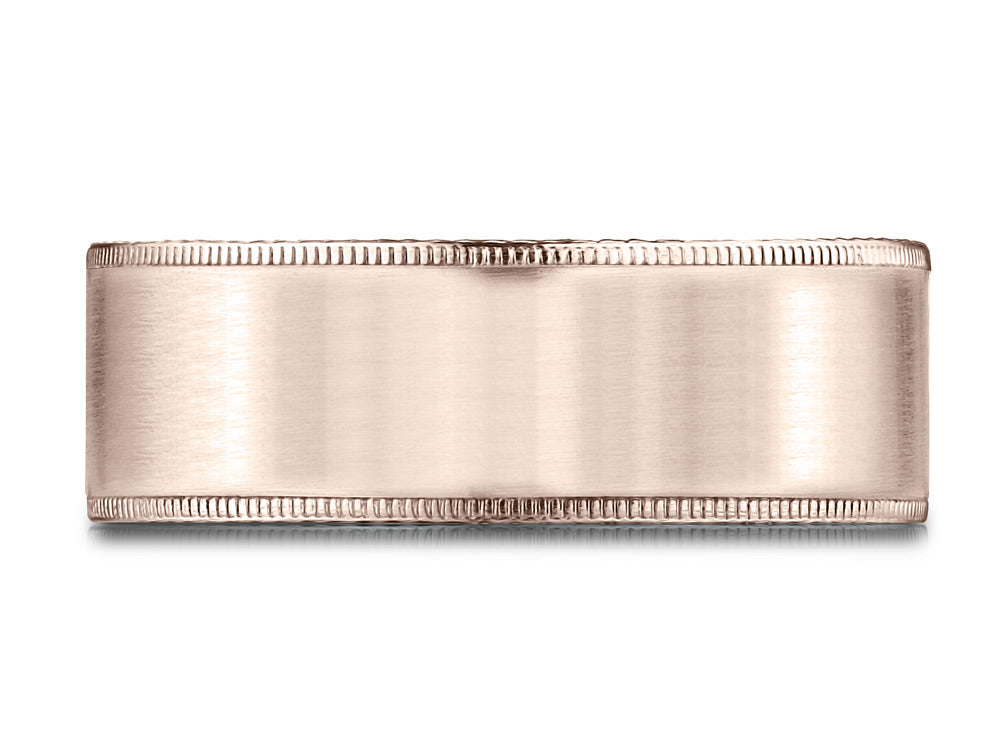 Benchmark 14k Rose Gold 8mm Comfort-fit Riveted Edge Satin Finish Design Wedding Band Ring