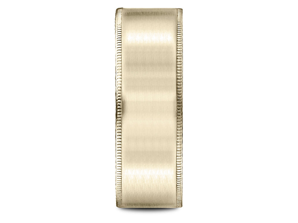 Benchmark 18k Gold 8mm Comfort-fit Riveted Edge Satin Finish Design Wedding Band Ring