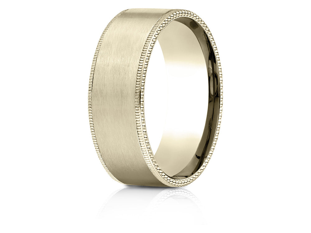 Benchmark 18k Gold 8mm Comfort-fit Riveted Edge Satin Finish Design Wedding Band Ring