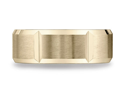 Benchmark 8mm Comfort-fit Satin-finished Grooves Carved Design Wedding Band Ring