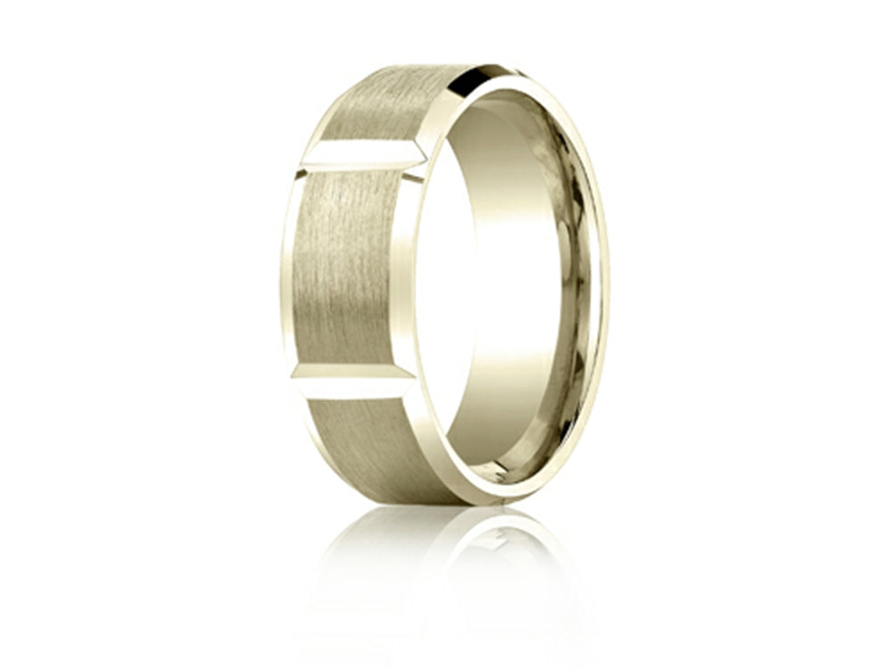 Benchmark 8mm Comfort-fit Satin-finished Grooves Carved Design Wedding Band Ring
