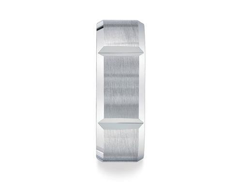 Benchmark 8mm Comfort-fit Satin-finished Grooves Carved Design Wedding Band Ring