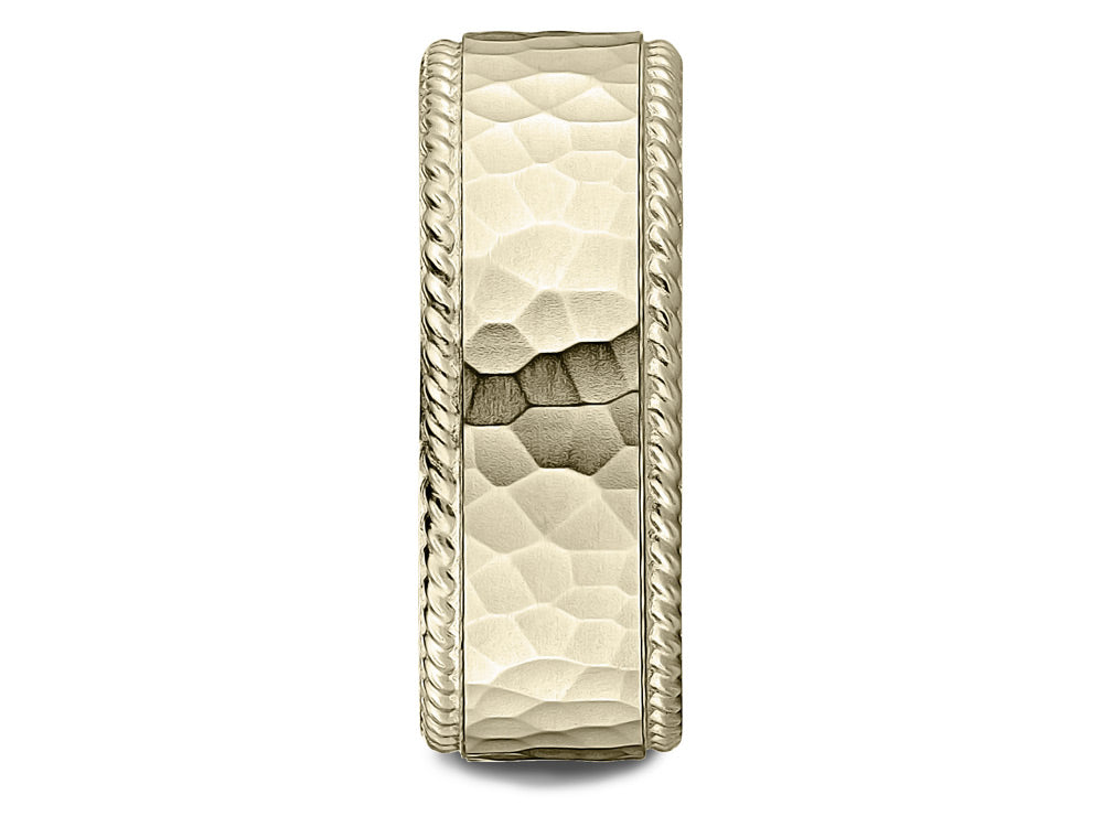 Benchmark 18k Gold 8mm Comfort-fit Rope Edge Hammered Finish Design Wedding Band Ring