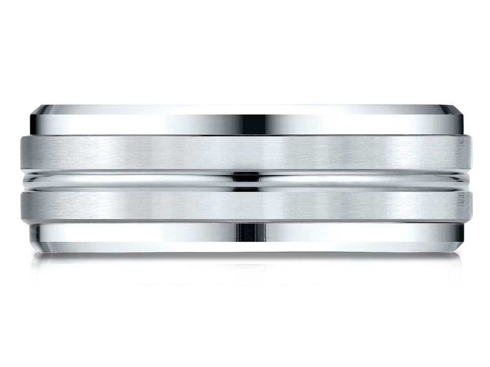 Benchmark 14k Gold 8mm Comfort-fit Drop Bevel Satin Center Cut Design Wedding Band Ring