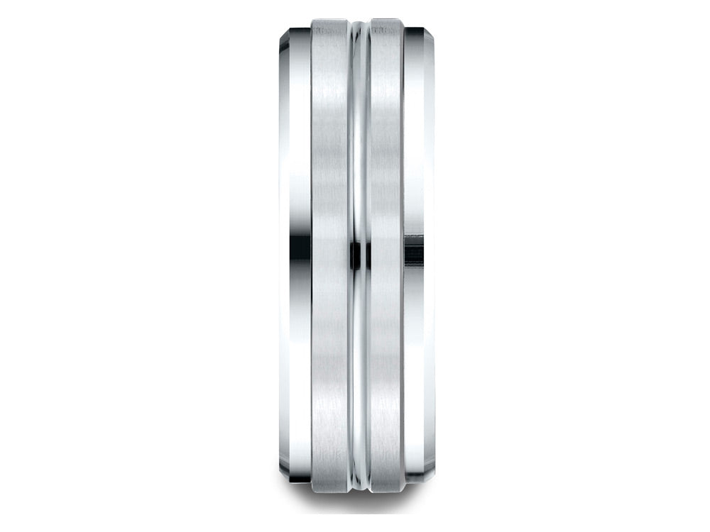 Benchmark 10k Gold 8mm Comfort-fit Drop Bevel Satin Center Cut Design Wedding Band Ring