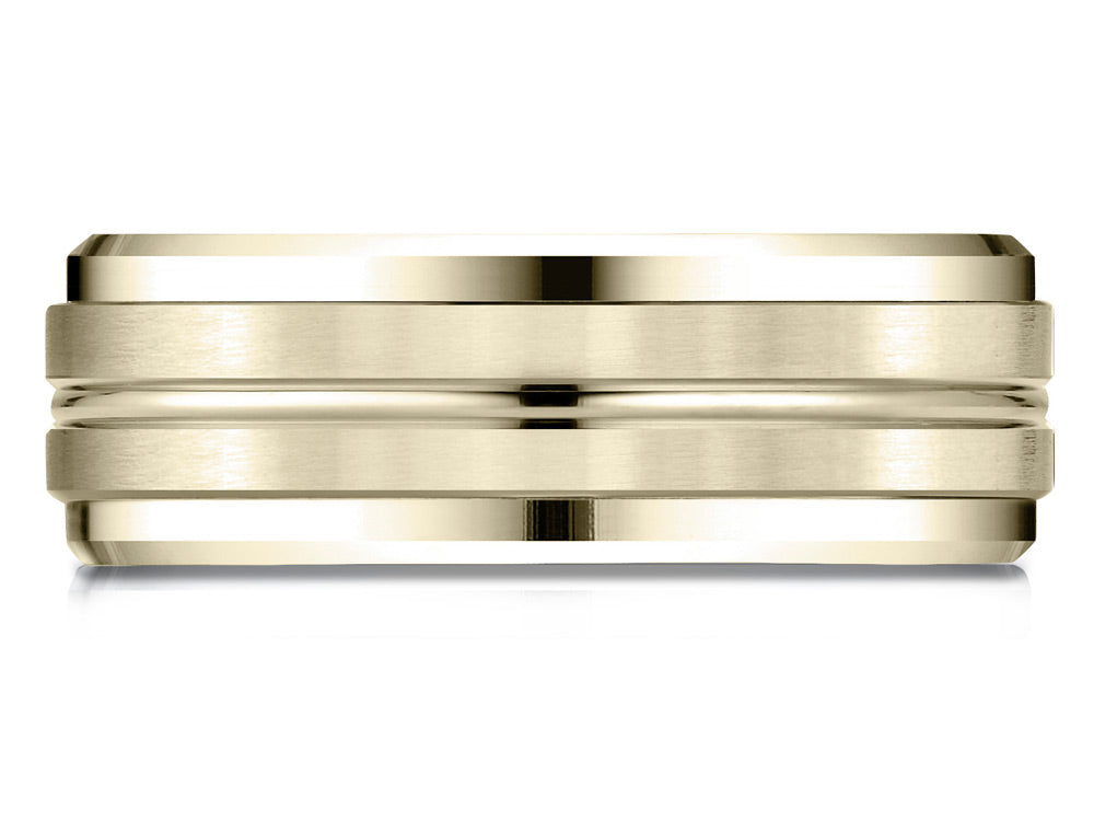 Benchmark 18k Gold 8mm Comfort-fit Drop Bevel Satin Center Cut Design Wedding Band Ring