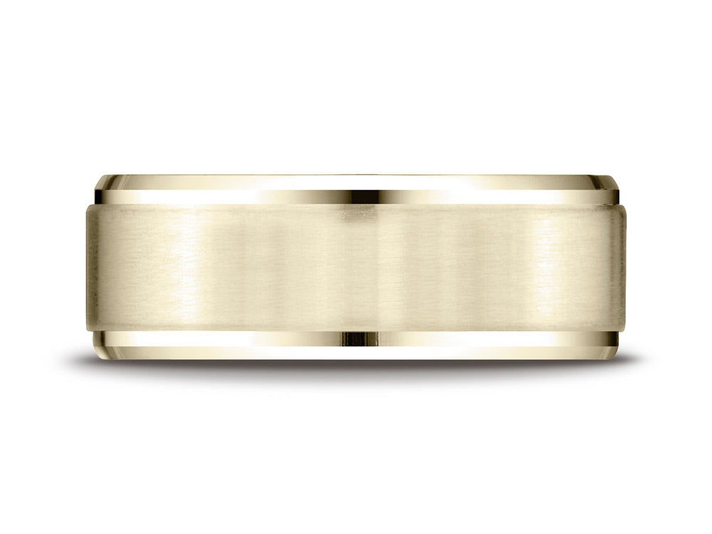 Benchmark 10k Gold 8mm Comfort-fit Satin-finished Drop Beveled Edge Carved Design Wedding Band Ring
