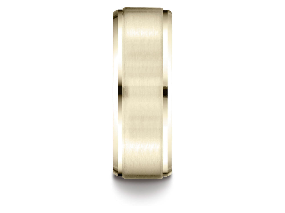Benchmark 10k Gold 8mm Comfort-fit Satin-finished Drop Beveled Edge Carved Design Wedding Band Ring