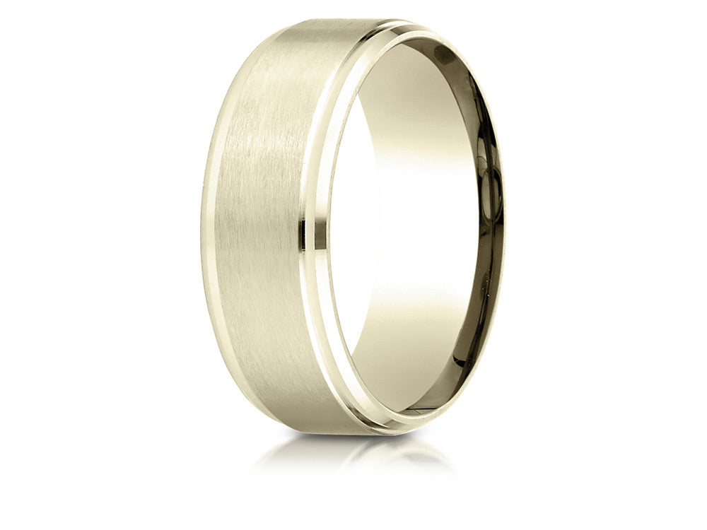 Benchmark 10k Gold 8mm Comfort-fit Satin-finished Drop Beveled Edge Carved Design Wedding Band Ring