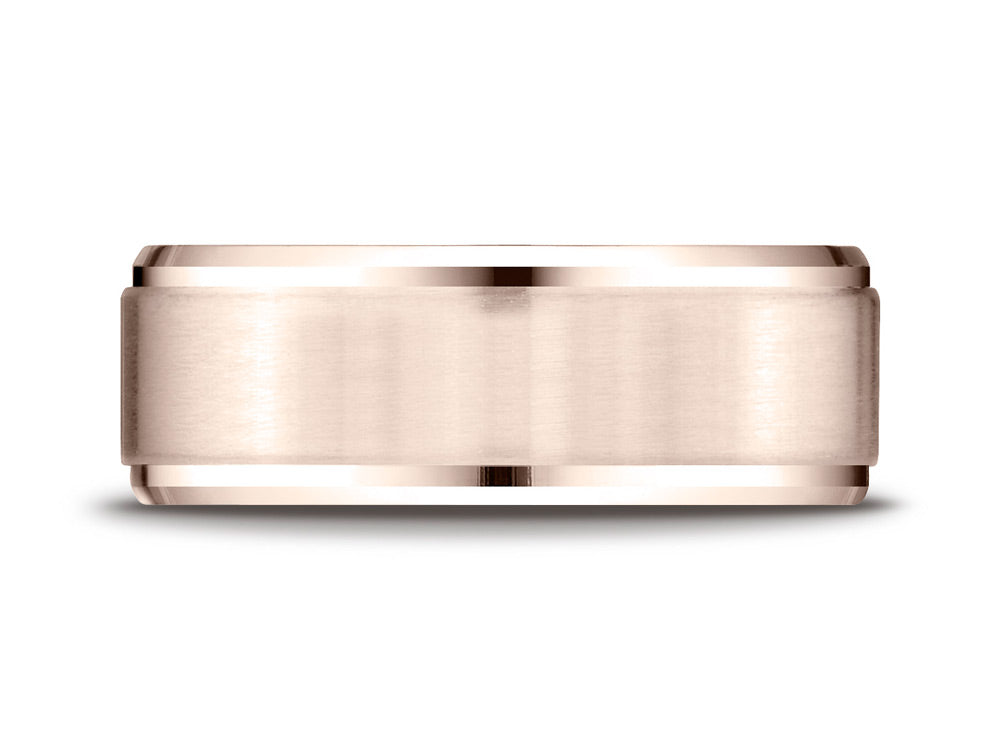 Benchmark 14k Rose Gold 8mm Comfort-fit Satin-finished Drop Beveled Edge Carved Design Wedding Band Ring