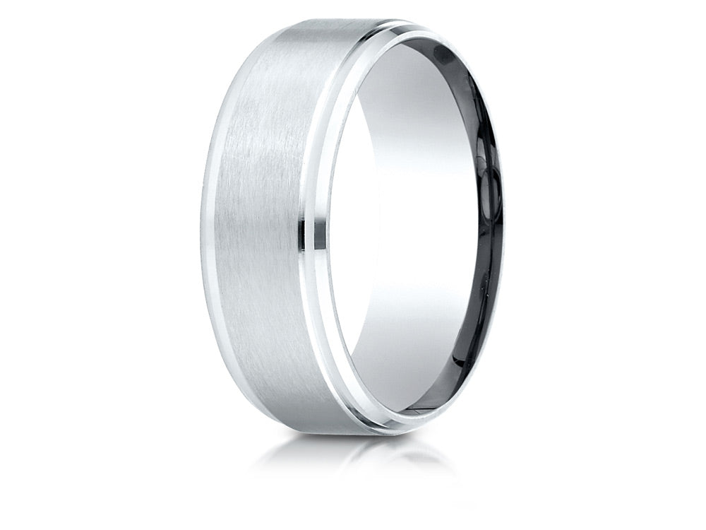 Benchmark 14k Gold 8mm Comfort-fit Satin-finished Drop Beveled Edge Carved Design Wedding Band Ring