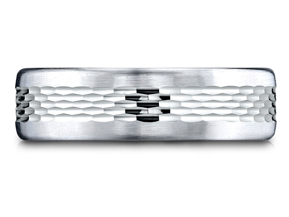 Benchmark 14 Karat Gold 6.5mm Comfort-fit Mesh Center Satin Finish Edge Design Wedding Band Ring