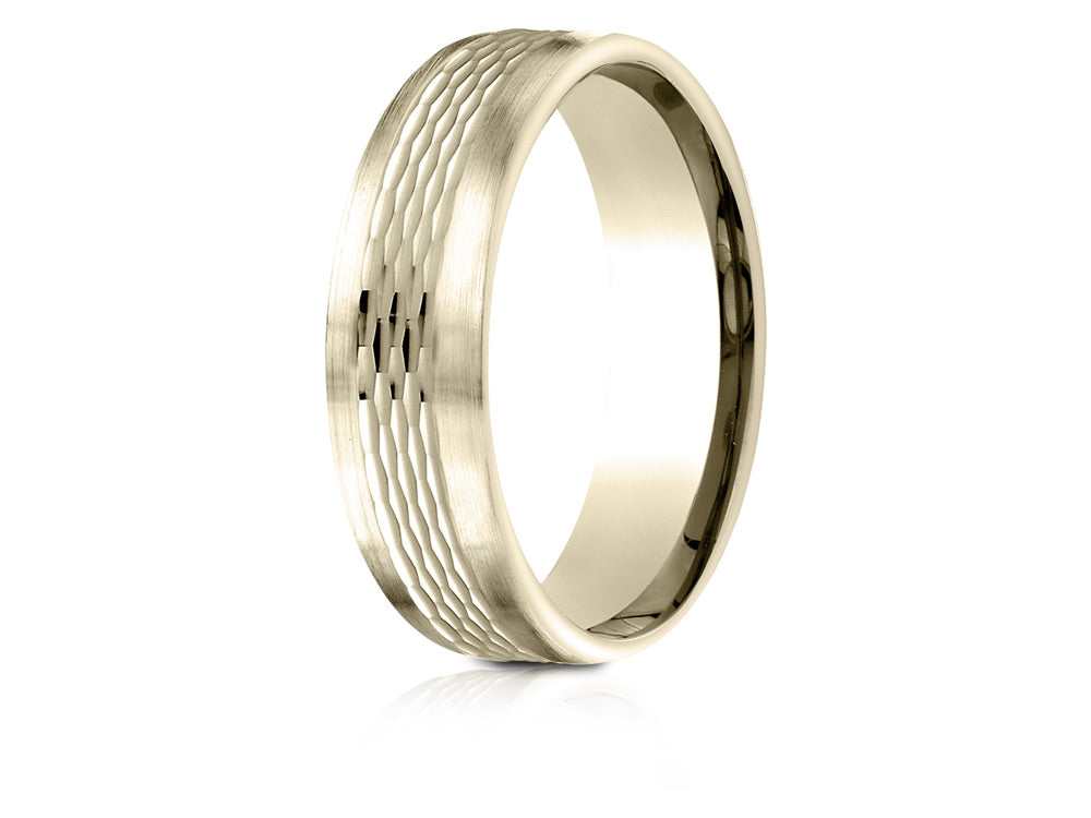 Benchmark 14 Karat Gold 6.5mm Comfort-fit Mesh Center Satin Finish Edge Design Wedding Band Ring