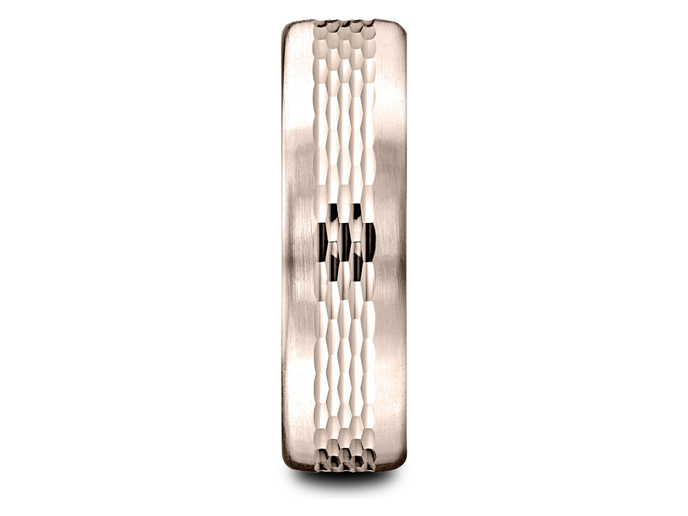 Benchmark 14 Karat Rose Gold 6.5mm Comfort-fit Mesh Center Satin Finish Edge Design Wedding Band Ring