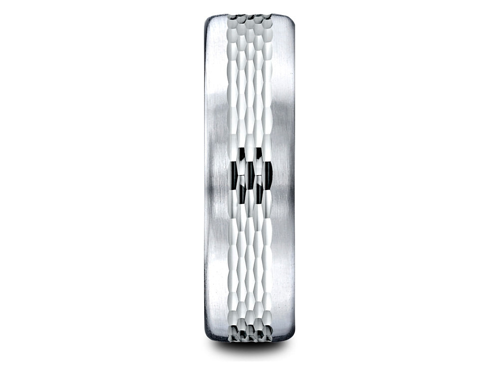 Benchmark 18 Karat Gold 6.5mm Comfort-fit Mesh Center Satin Finish Edge Design Wedding Band Ring