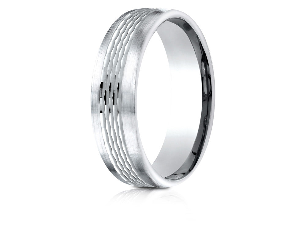 Benchmark 18 Karat Gold 6.5mm Comfort-fit Mesh Center Satin Finish Edge Design Wedding Band Ring