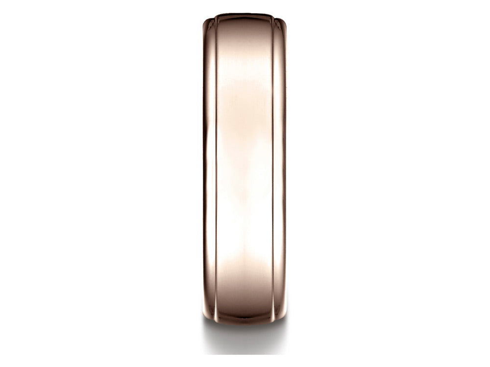 Benchmark 14 Karat Rose Gold 6.5mm Comfort-fit Drop Edge High Polish Design Wedding Band Ring