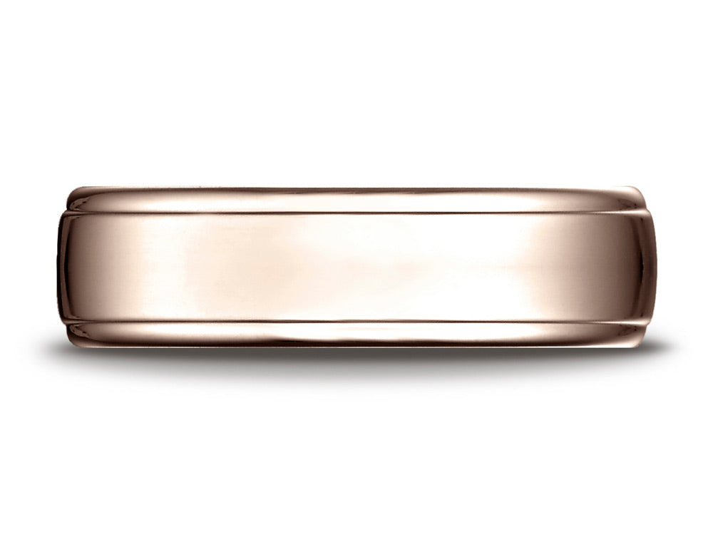 Benchmark 14 Karat Rose Gold 6.5mm Comfort-fit Drop Edge High Polish Design Wedding Band Ring