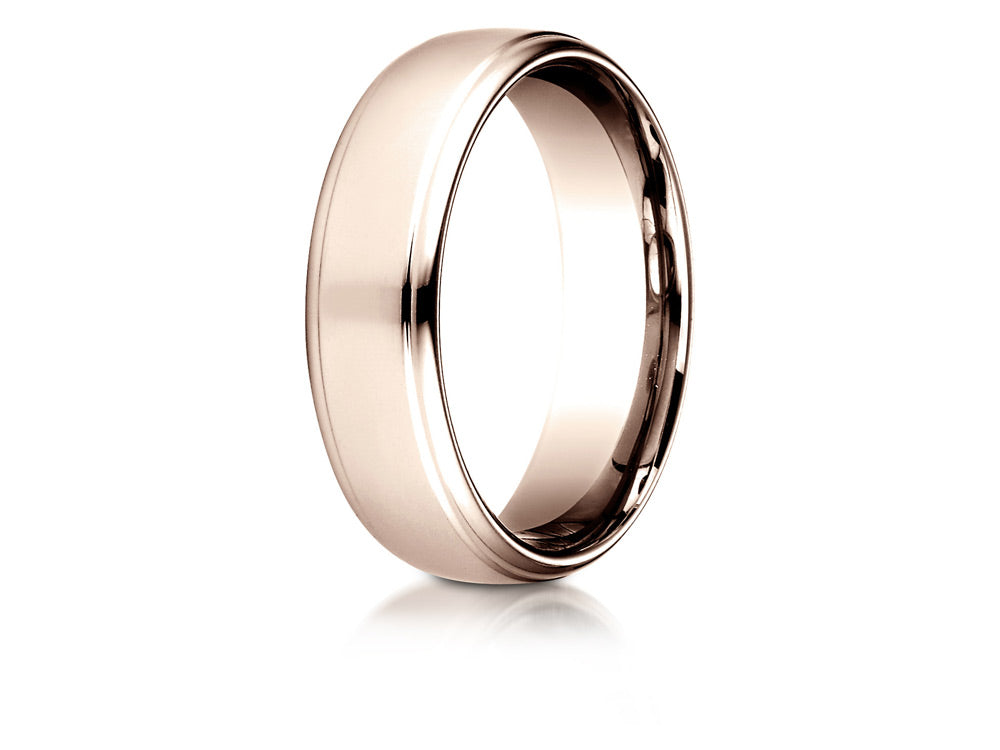 Benchmark 14 Karat Rose Gold 6.5mm Comfort-fit Drop Edge High Polish Design Wedding Band Ring