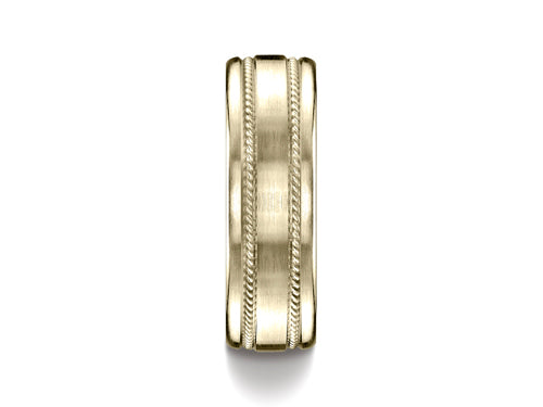 Benchmark 7.5mm Comfort-fit Satin-finished Rope Carved Design Wedding Band Ring