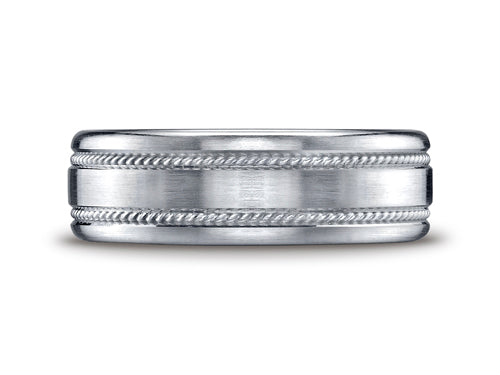 Benchmark 7.5mm Comfort-fit Satin-finished Rope Carved Design Wedding Band Ring