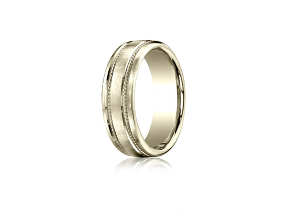 Benchmark 7.5mm Comfort-fit Satin-finished Rope Carved Design Wedding Band Ring