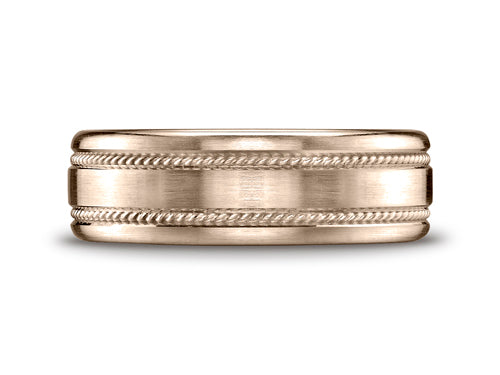 Benchmark 7.5mm Comfort-fit Satin-finished Rope Carved Design Wedding Band Ring