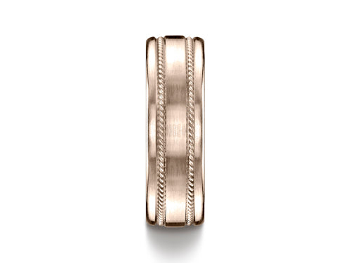 Benchmark 7.5mm Comfort-fit Satin-finished Rope Carved Design Wedding Band Ring