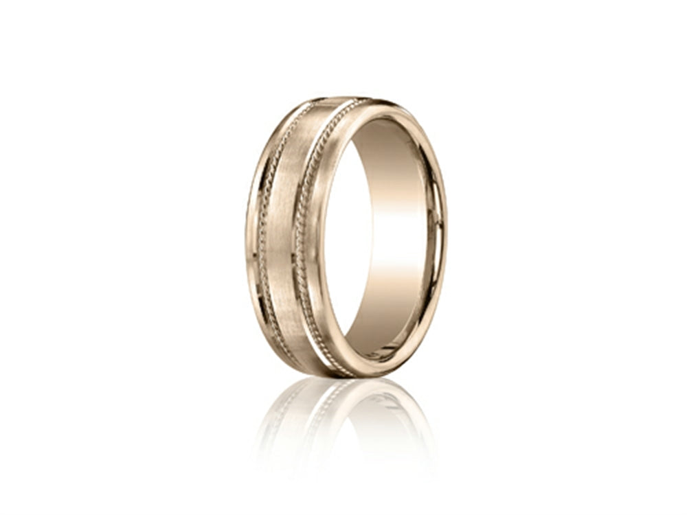 Benchmark 7.5mm Comfort-fit Satin-finished Rope Carved Design Wedding Band Ring