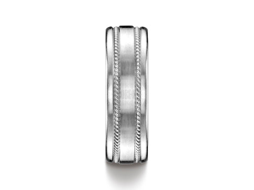Benchmark 7.5mm Comfort-fit Satin-finished Rope Carved Design Wedding Band Ring