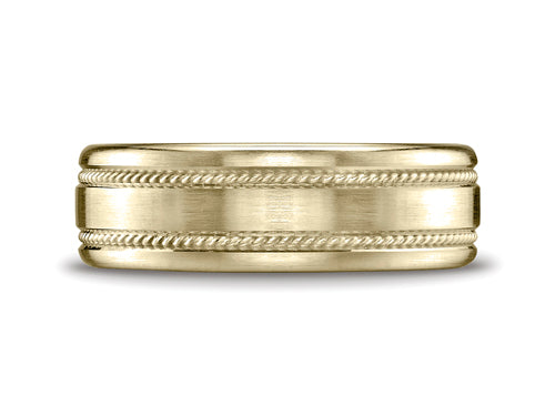 Benchmark 7.5mm Comfort-fit Satin-finished Rope Carved Design Wedding Band Ring