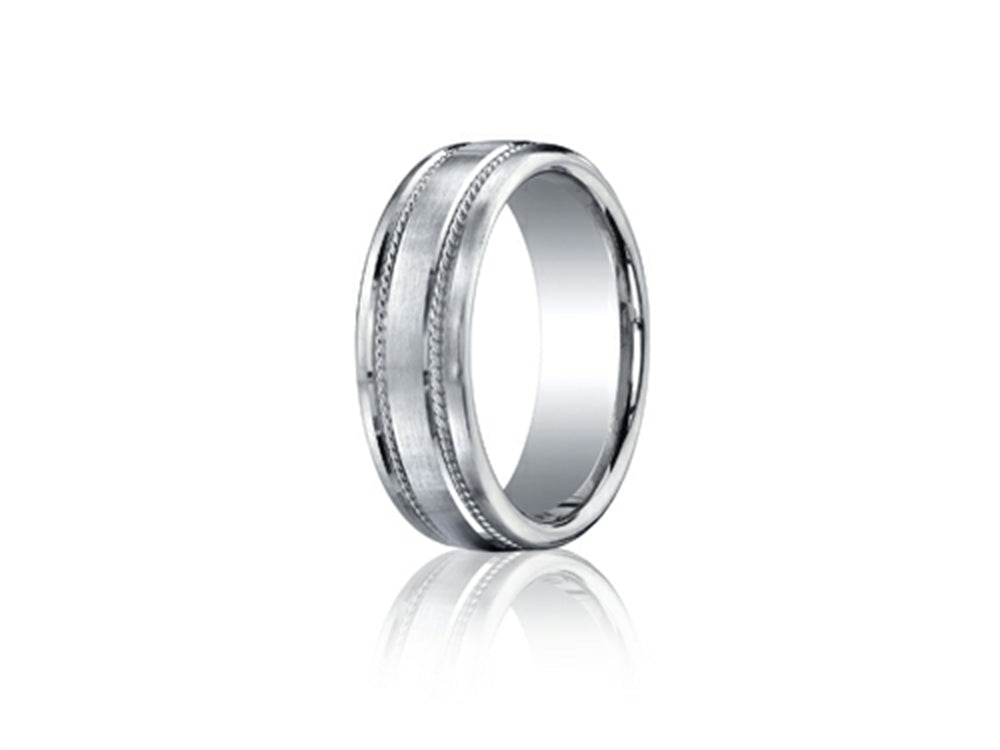 Benchmark 7.5mm Comfort-fit Satin-finished Rope Carved Design Wedding Band Ring