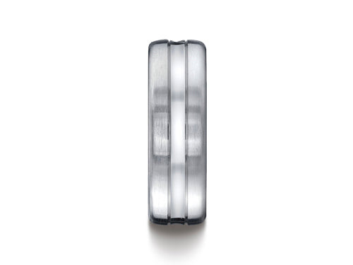 Benchmark 7.5mm Comfort-fit Satin-finished High Polished Center Cut Carved Design Wedding Band Ring