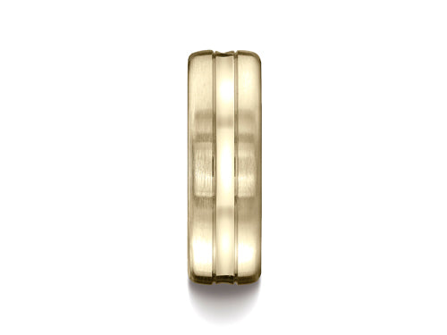 Benchmark 7.5mm Comfort-fit Satin-finished High Polished Center Cut Carved Design Wedding Band Ring